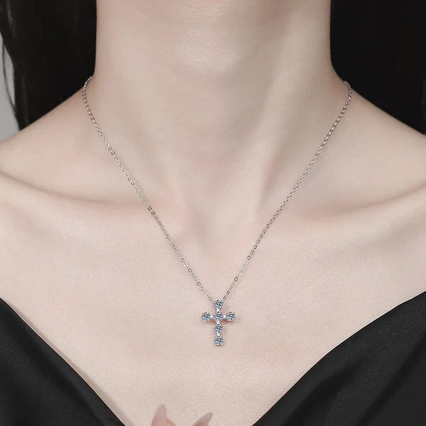 Silver Diamond Cross Necklace-ToShay.org