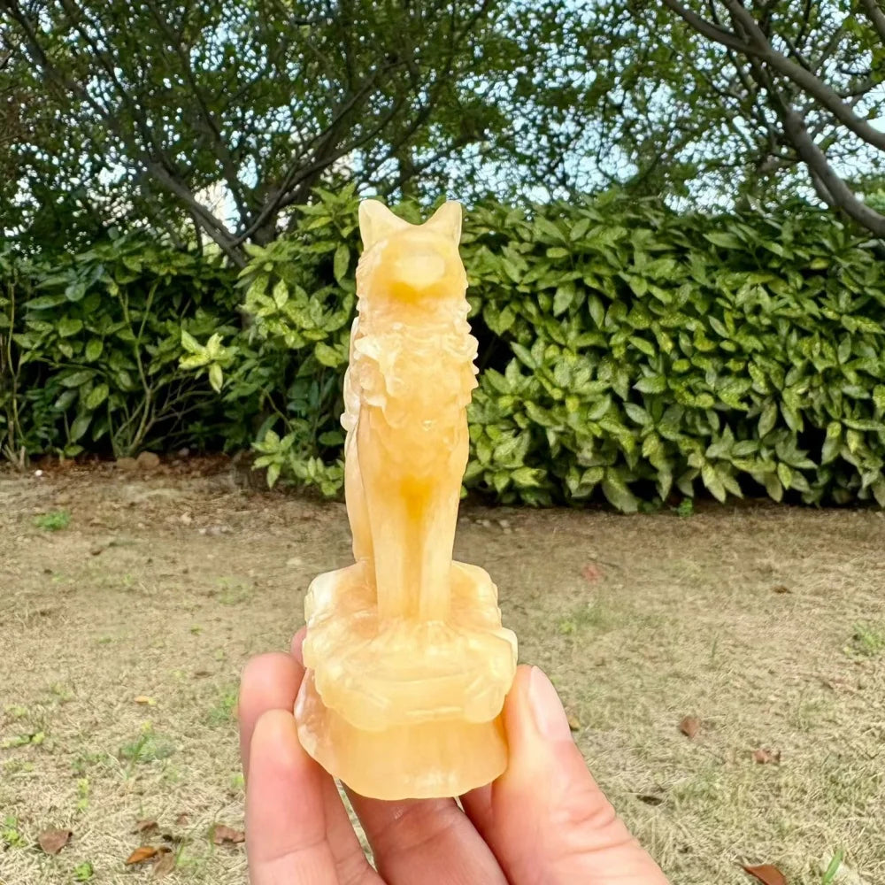 Yellow Calcite Nine Tailed Fox-ToShay.org