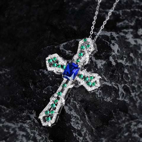 Sapphire Diamond Cross Pendant-ToShay.org
