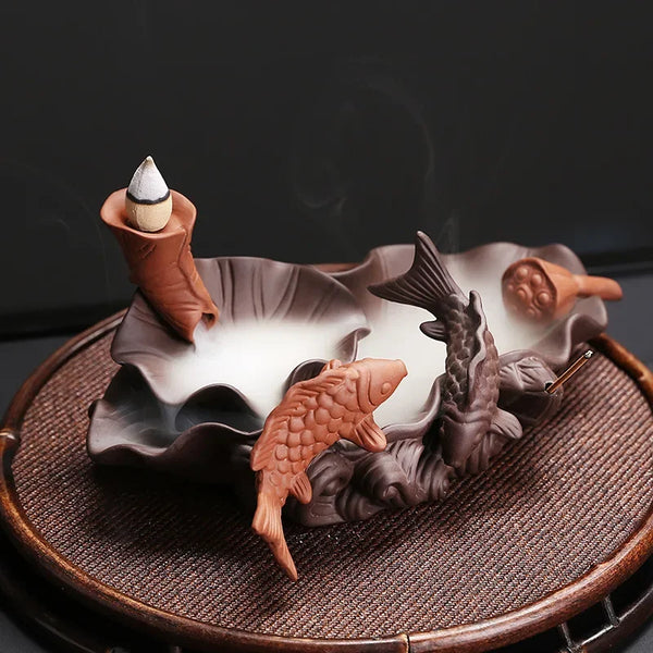 Lotus Leaf Fish Incense Burner-ToShay.org