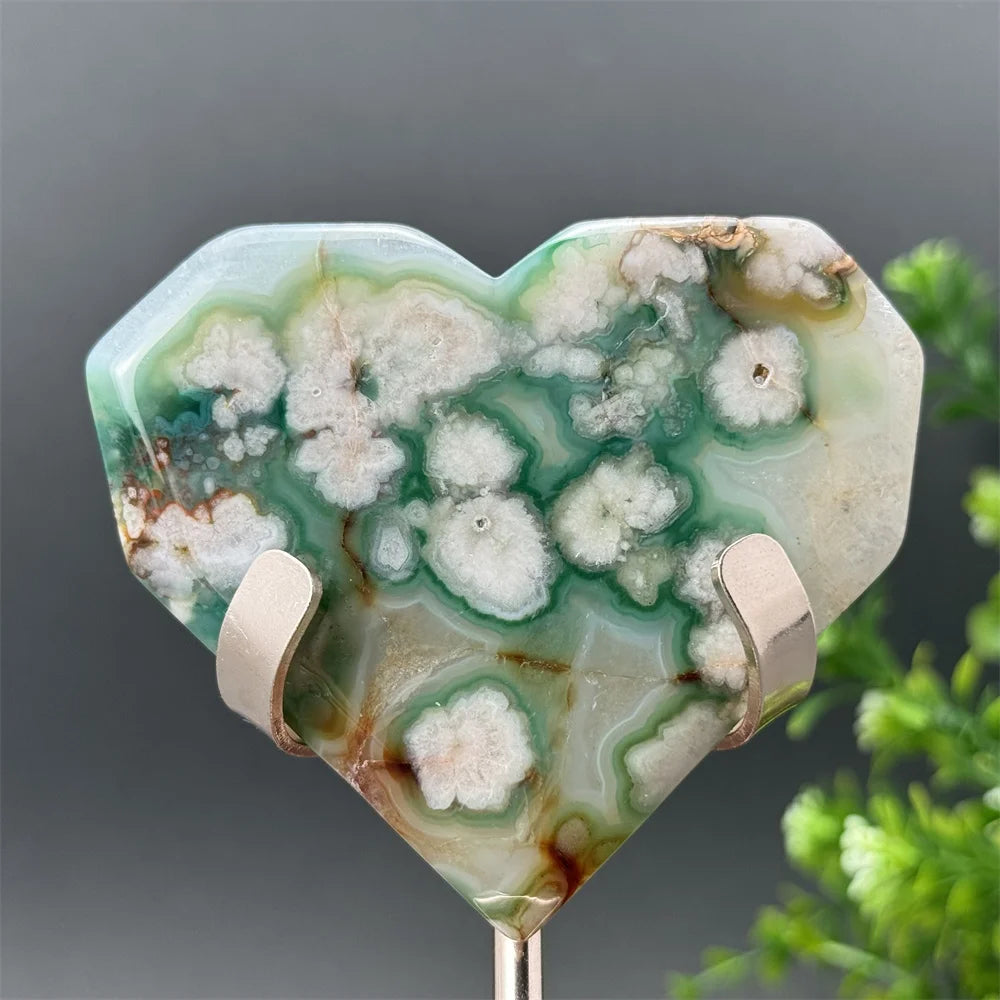 Green Cherry Blossom Agate Heart-ToShay.org