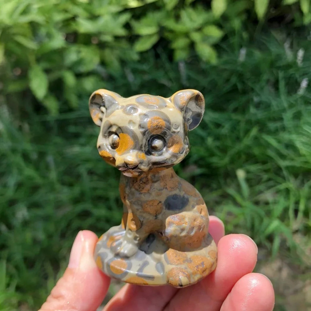 Natural Leopard-patternt Cheetah Hand Carved Cute Figurine Healing Crystal Animal Statue Reiki Stone Home Desk Decor Craft Gift-ToShay.org