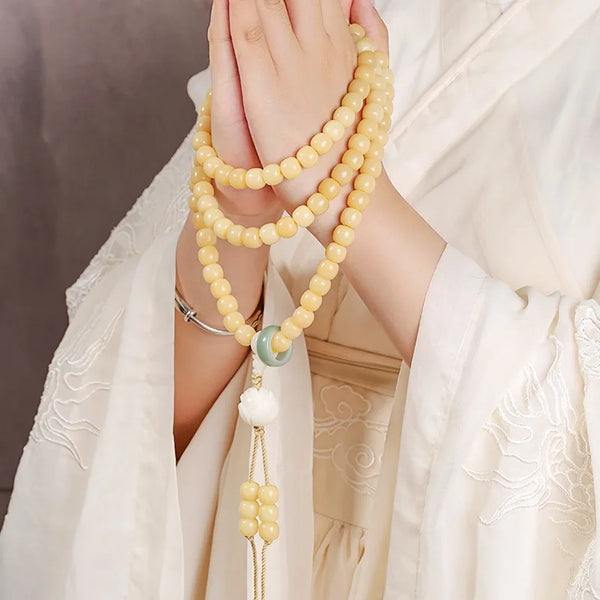 White Bodhi Root Bead Mala-ToShay.org