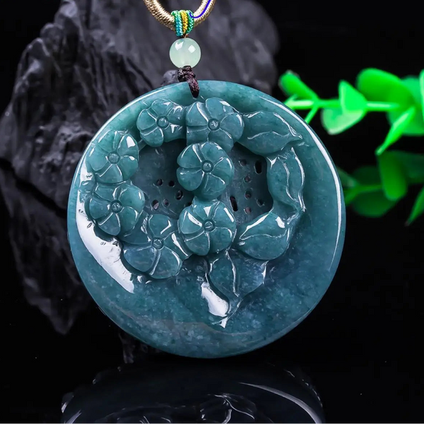 Green Jadeite Lotus Pendant-ToShay.org