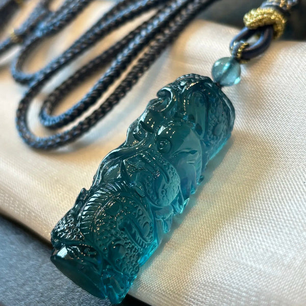 Blue Aquamarine Dragon Pendant-ToShay.org