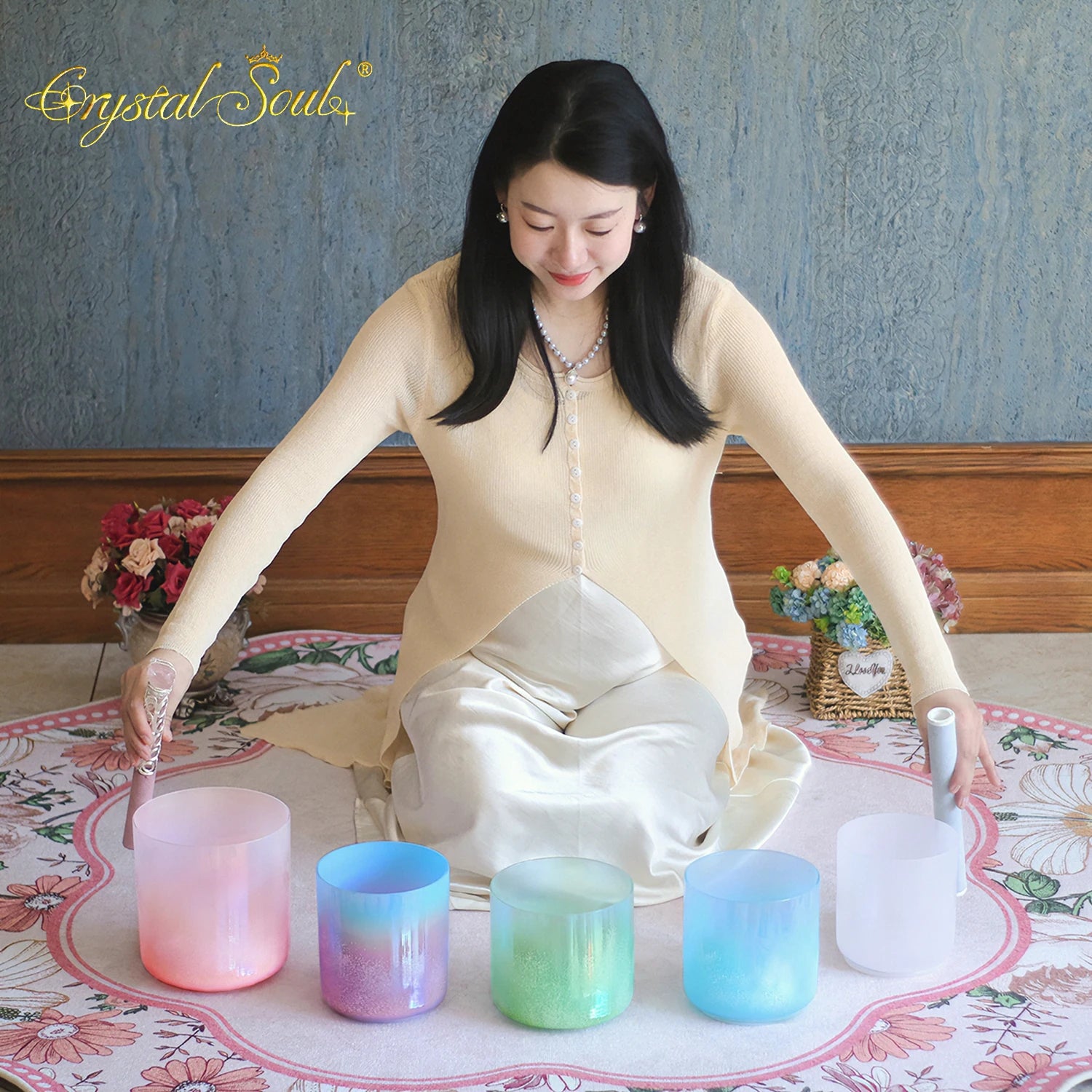 Crystal Soul C5 528Hz Sandblasting Dreamy Colored Alchemy Crystal Singing Bowl Set-ToShay.org