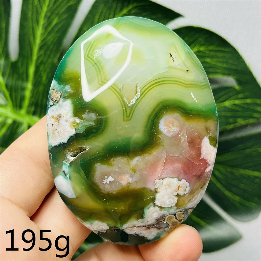 Green Flower Agate Palm Stone-ToShay.org