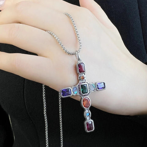 Silver Gemstone Cross Pendant-ToShay.org