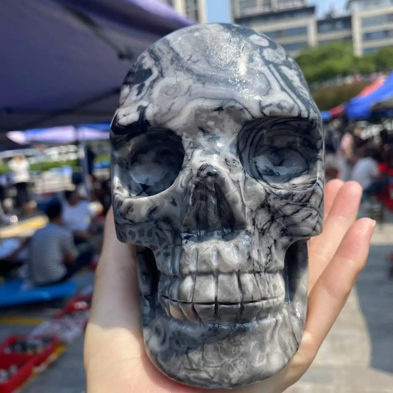 Green Spiral Stone Skull-ToShay.org