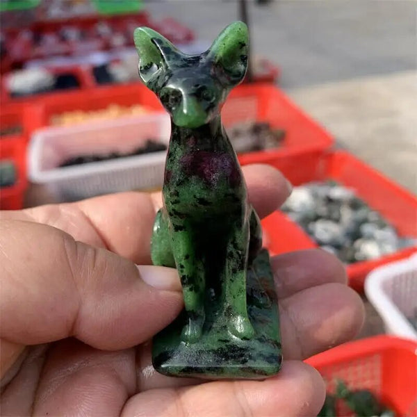 Green Ruby Zoisite Egyptian Cat-ToShay.org