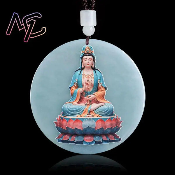 Blue Jadeite Guanyin Pendant-ToShay.org