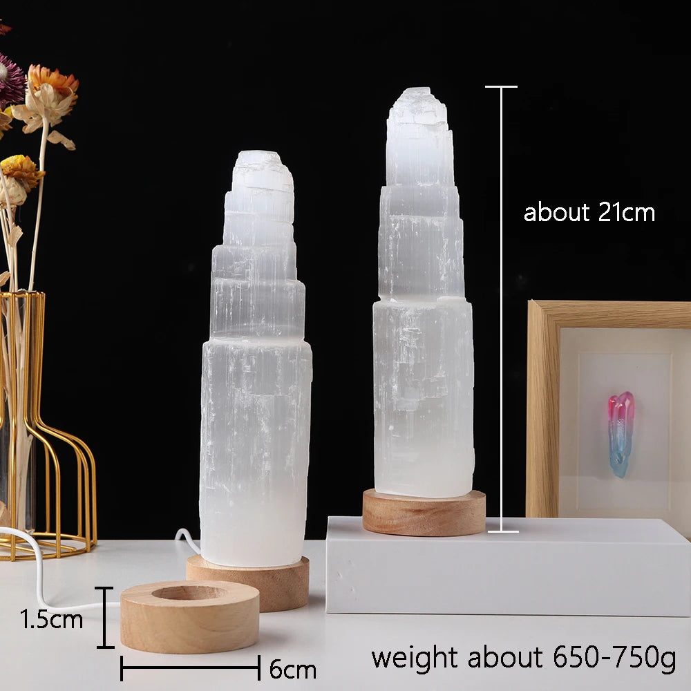White Selenite Tower Lamp-ToShay.org