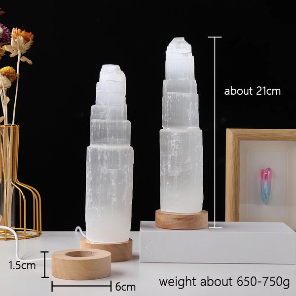 White Selenite Tower Lamp-ToShay.org