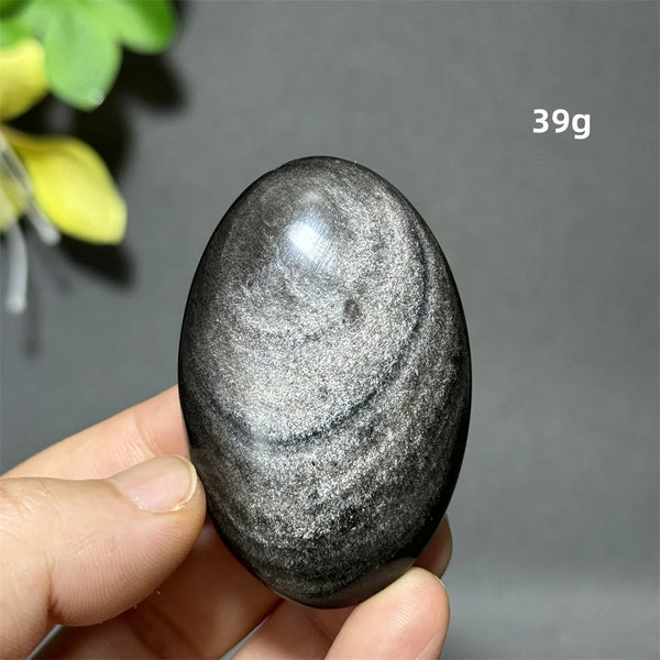 Silver Obsidian Palm Stone-ToShay.org