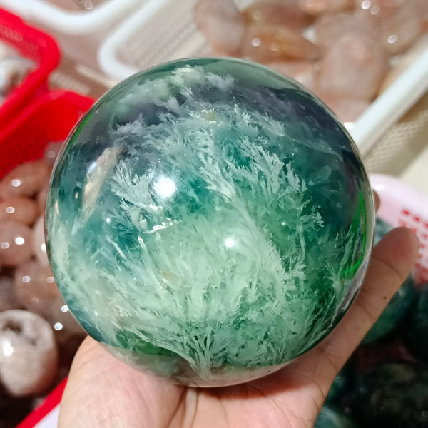 Green Feather Fluorite Ball-ToShay.org