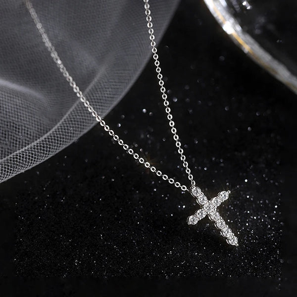 Silver Diamond Cross Pendant-ToShay.org