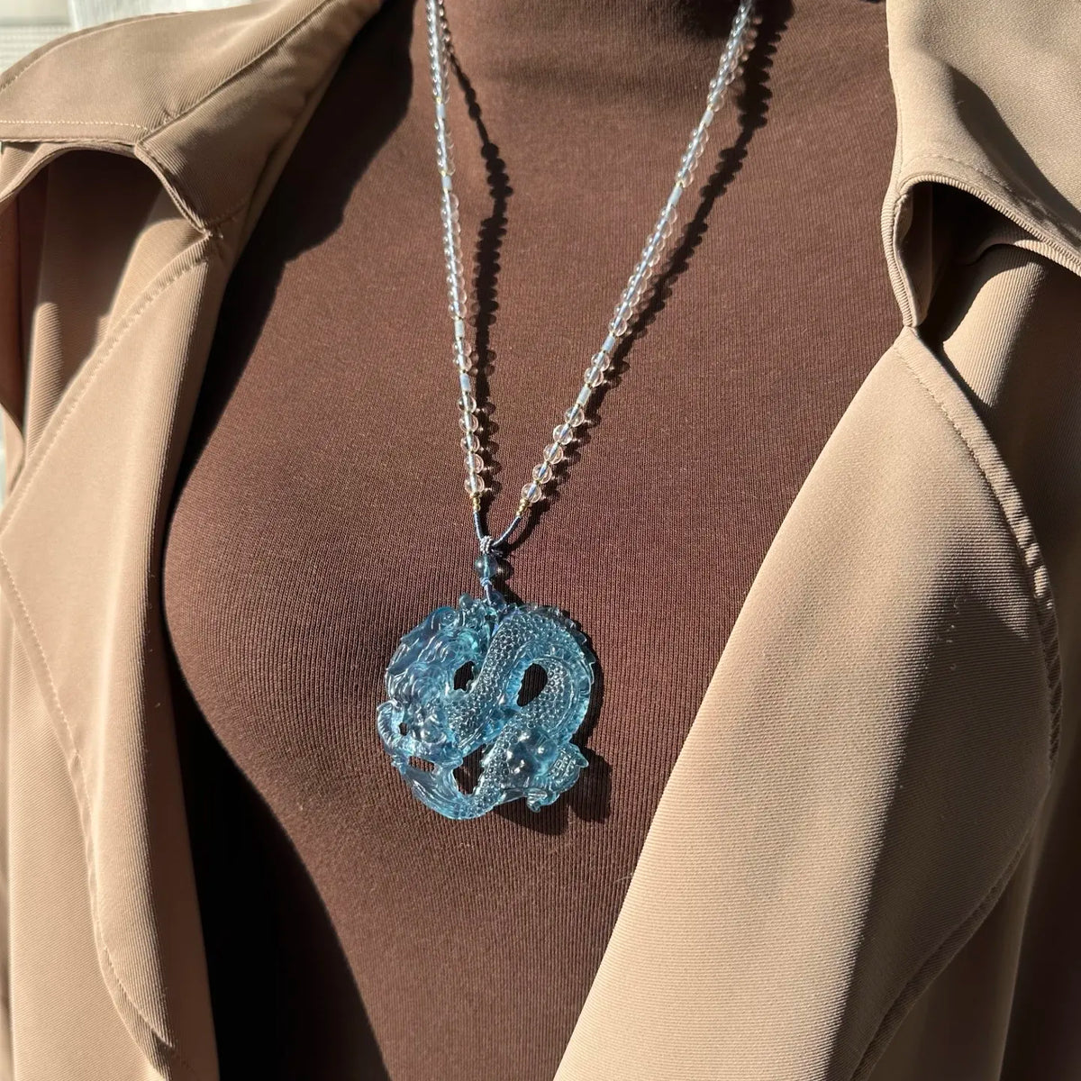 Blue Aquamarine Dragon Pendant-ToShay.org