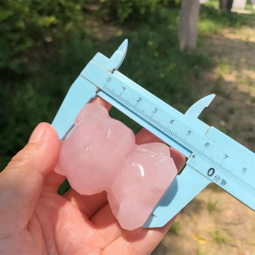 Natural Rose Quartz Bear Statue Cartoon Faceted Carving Animal Healing Mineral Polished Home Decor Ornament Figurine-ToShay.org