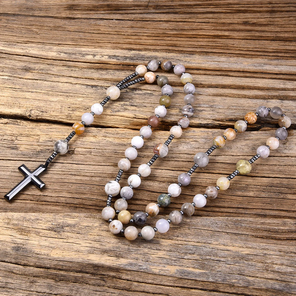 Grey Bamboo Leaf Agate Rosary-ToShay.org