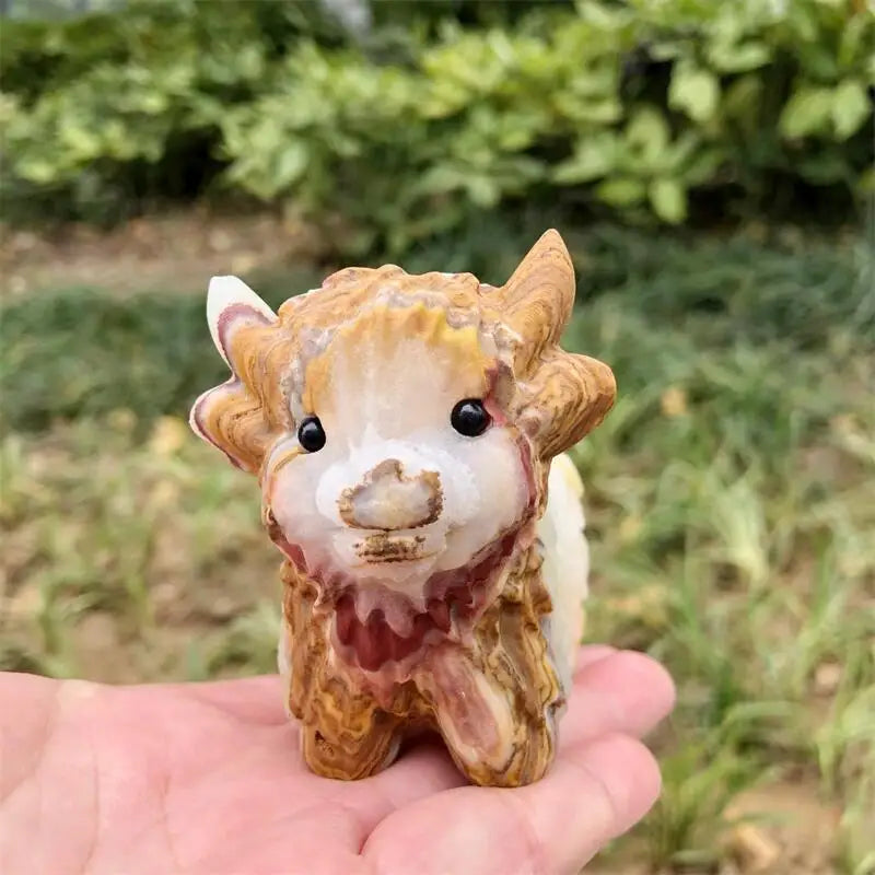 Natural Calcite Highland Yak Carving Handicraft Ornaments Gift Energy Gemstone Home Decoration Gift 1pcs-ToShay.org