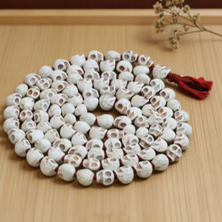 White Howlite Skull Bead Mala-ToShay.org