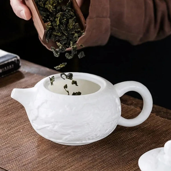 White Porcelain Dragon Tea Pot-ToShay.org