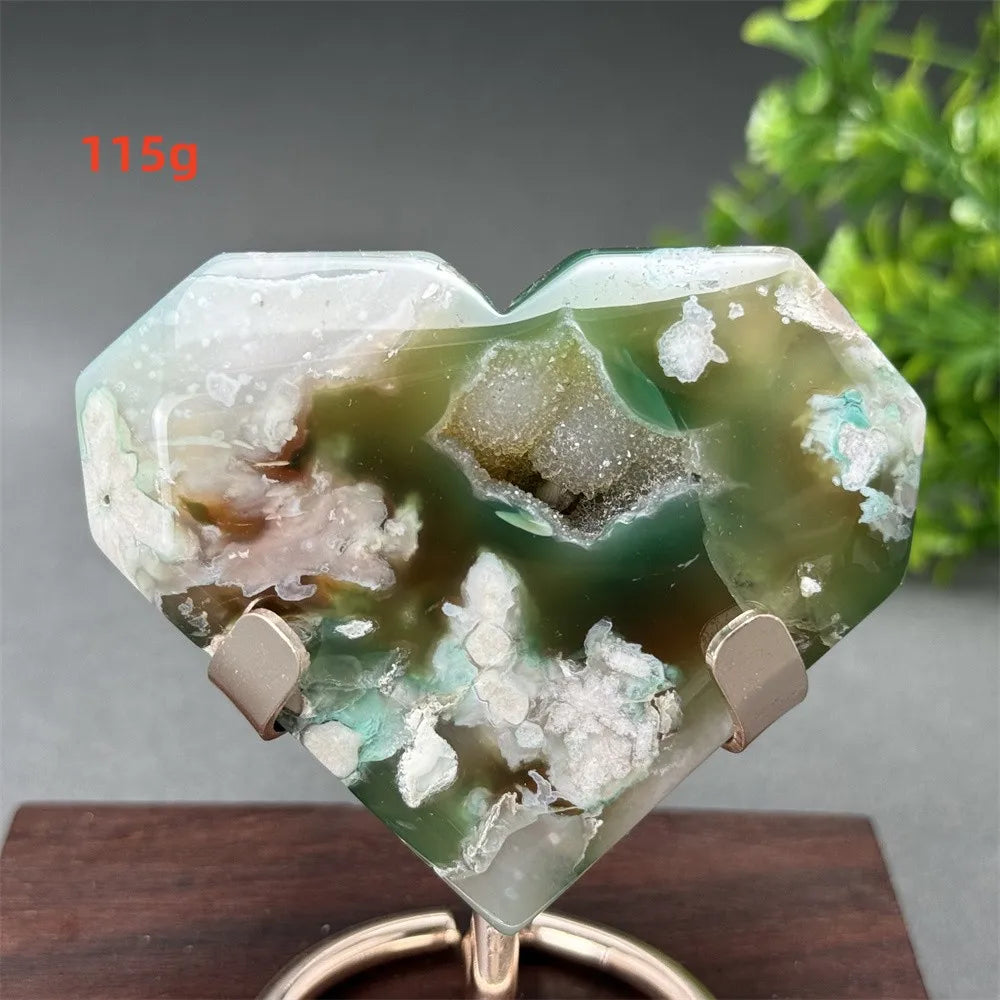 Green Cherry Blossom Agate Heart-ToShay.org