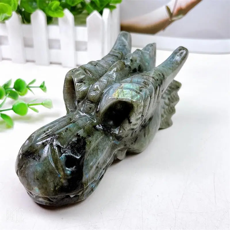 Black Labradorite Dragon Skull-ToShay.org