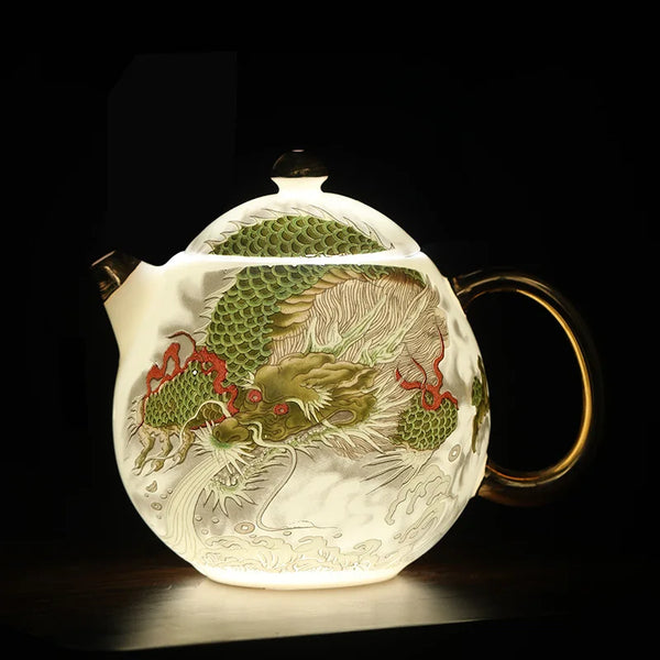 White Dragon Porcelain Teapot-ToShay.org