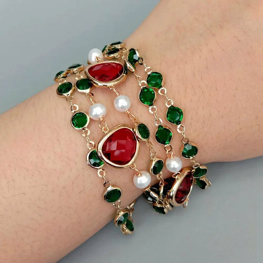 Green Crystal Pearl Bracelet-ToShay.org