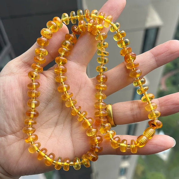 Yellow Amber Bead Necklace-ToShay.org