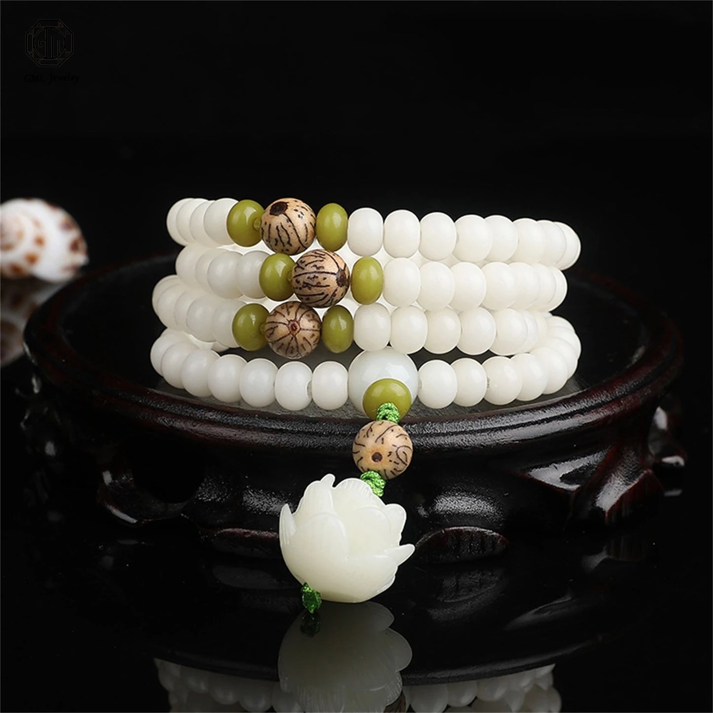 White Bodhi Seed Bead Mala-ToShay.org