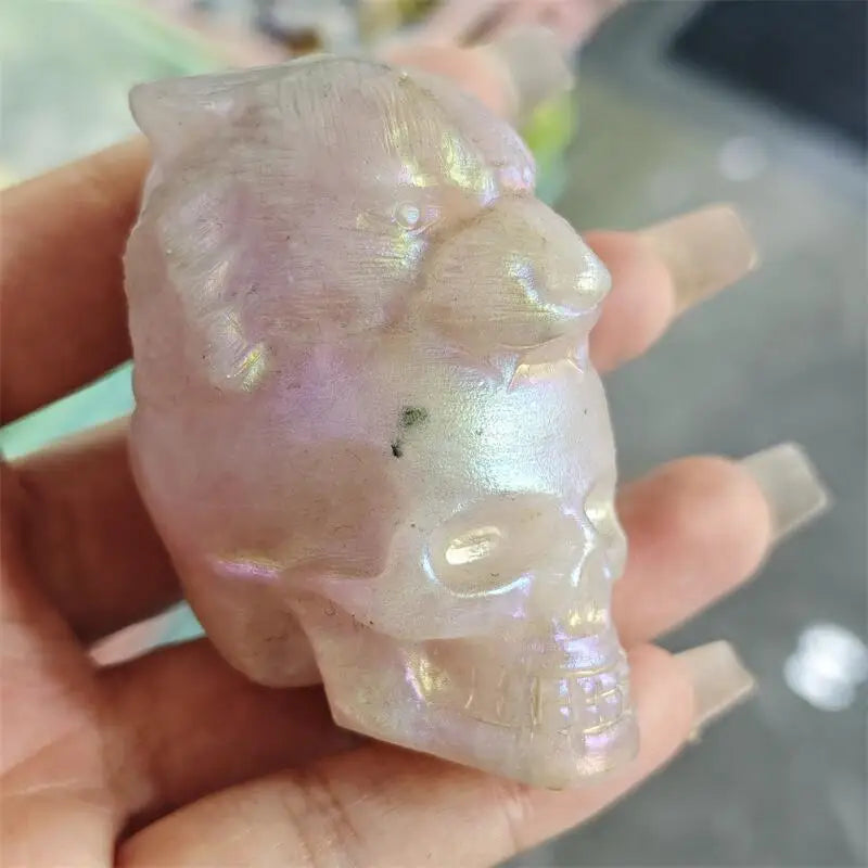 Natural Aura Rose Quartz Tiger And Skull Carving Crystal Crafts Children Birthday Present Fashion Home Decoration Gift 1PCS-ToShay.org