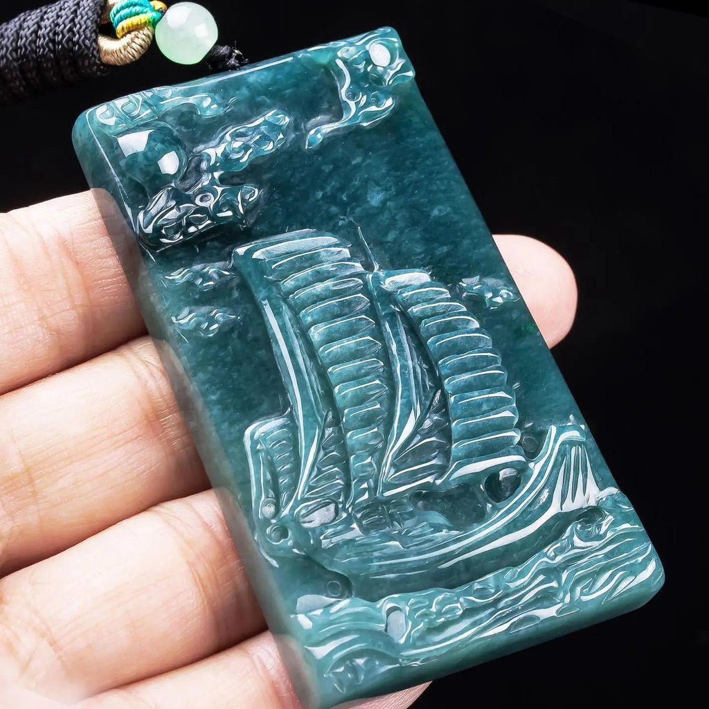 Blue Jadeite Sailboat Pendant-ToShay.org