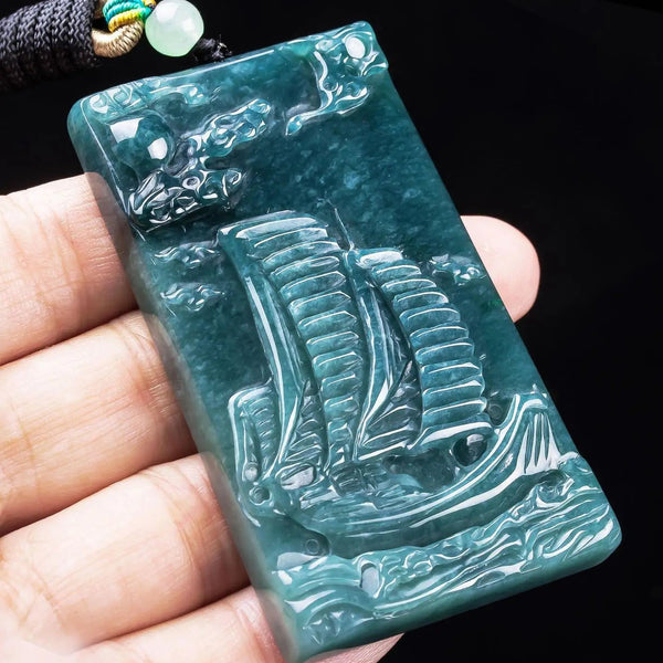 Blue Jadeite Sailboat Pendant-ToShay.org