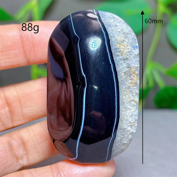 Black Silk Agate Palm Stone-ToShay.org