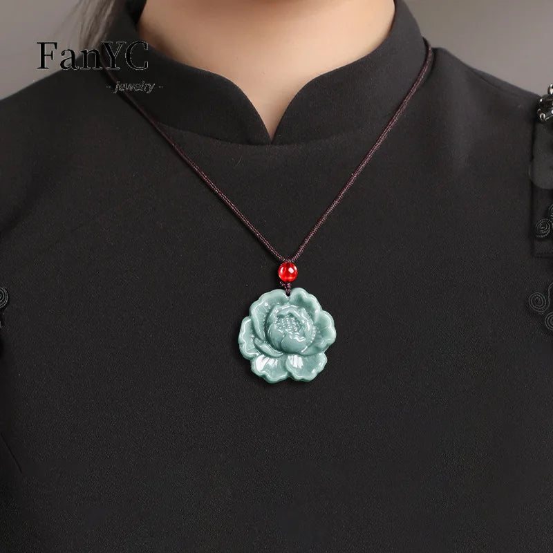 Blue Jadeite Peony Pendant-ToShay.org