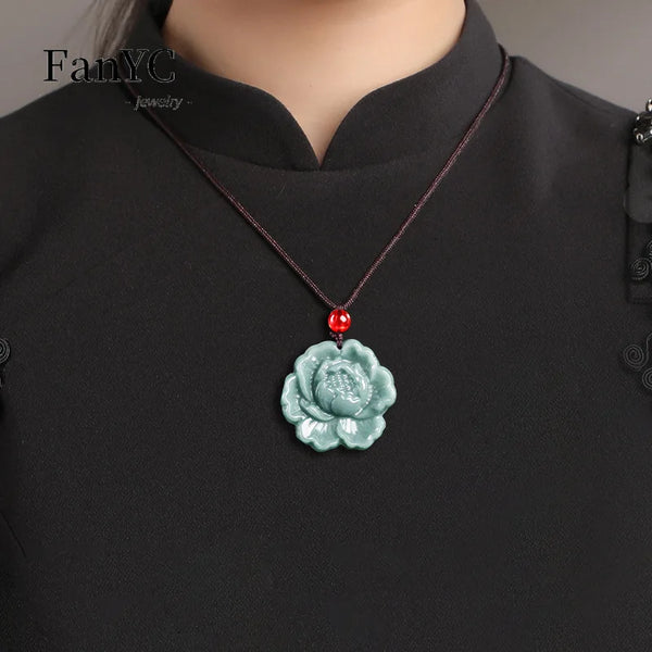 Blue Jadeite Peony Pendant-ToShay.org