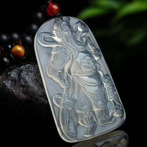 White Chalcedony Guan Gong Pendant-ToShay.org