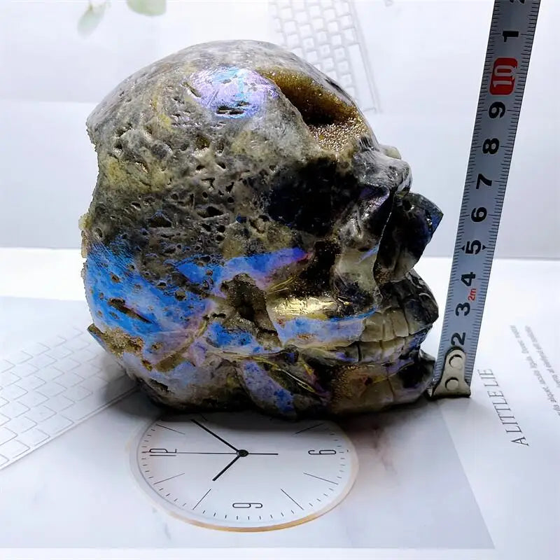 Natural Aura Sphalerite Skull Dursy Carving Reiki Healing Stones Feng Shui Craft Carved For Decor Holiday Gift 1PCS-ToShay.org