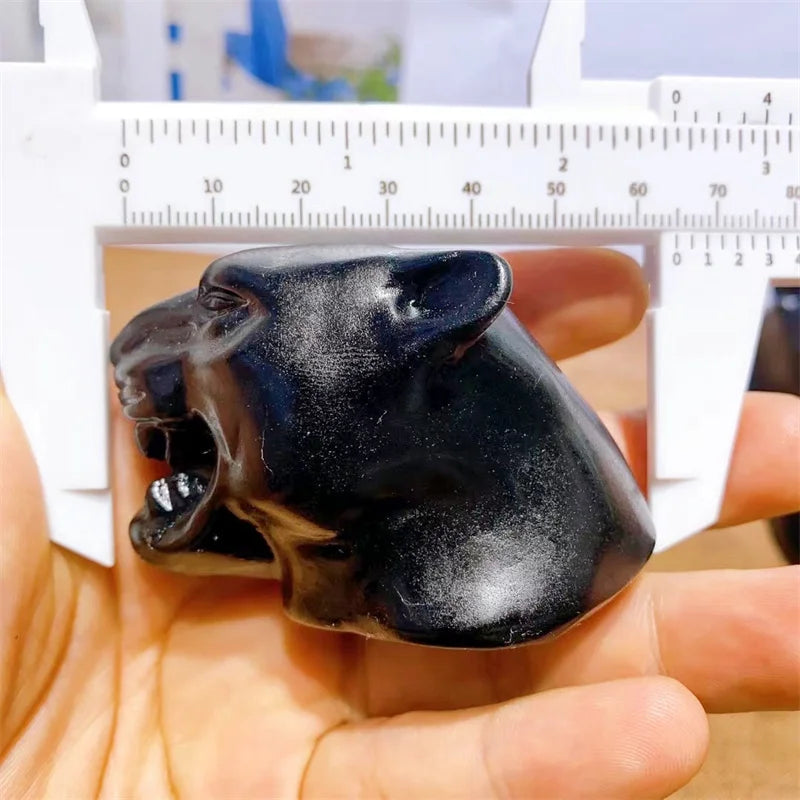 6.5cm Natural Black Obsidian Panther Head Crystal Carving Animal Healing Gemstone Figurines Reiki Room Home Decoration Gift 1pcs-ToShay.org