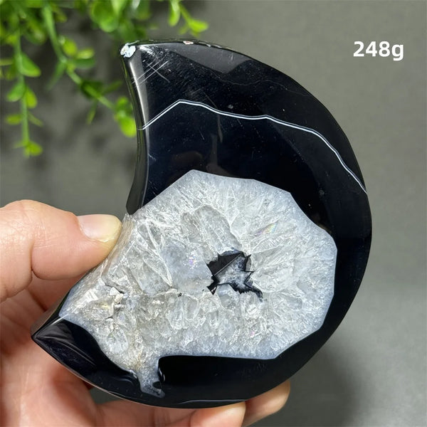 Natural Gemstone Black Agate Moon-Shaped Mineral Specimen Reiki Therapy Energy Collection Jiapin Home Decoration Gift-ToShay.org