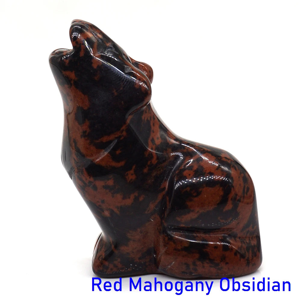 2" Wolf Statue Natural Stone Carved Figure Room Ornament Healing Crystal Reiki Animal Figurine Home Office Desktop Decoration-ToShay.org