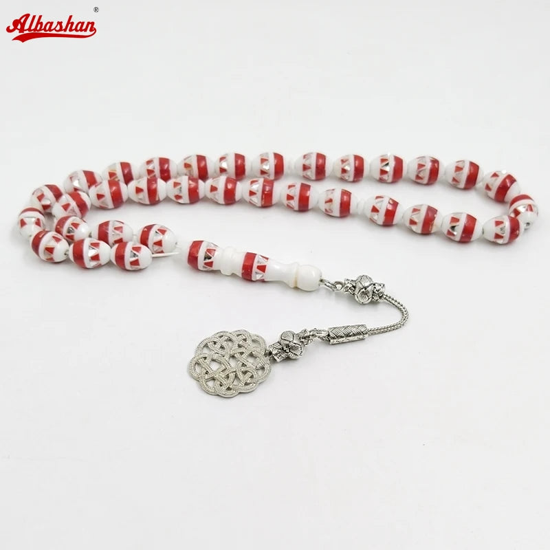 Red White Bone Tasbih-ToShay.org
