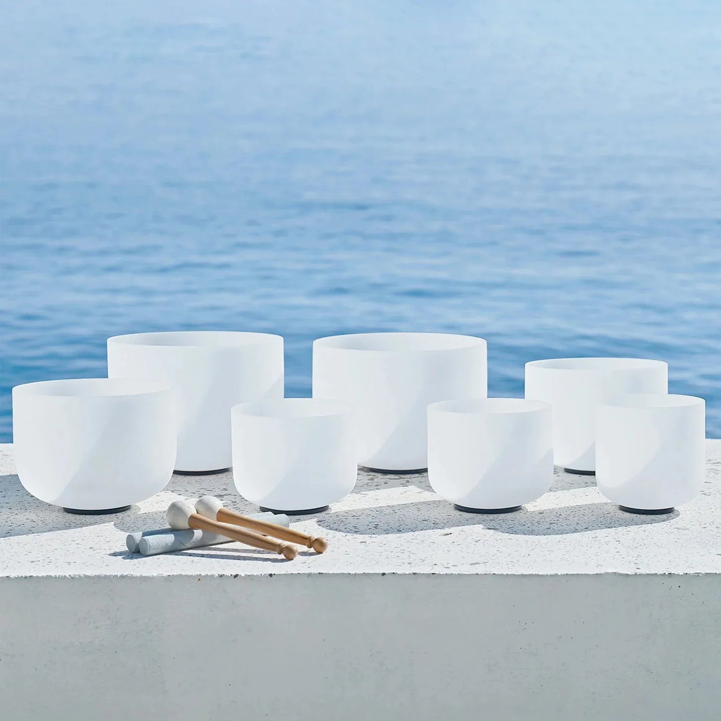 Crystal Soul 432Hz 7-13 inch White Frosted Crystal Singing Bowl Set 7 pcs with Bag and Accessories-ToShay.org