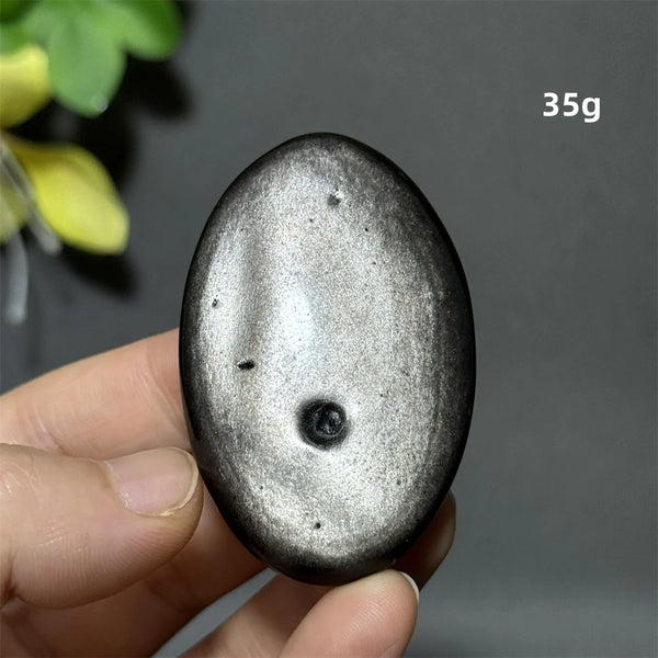 Silver Obsidian Palm Stone-ToShay.org