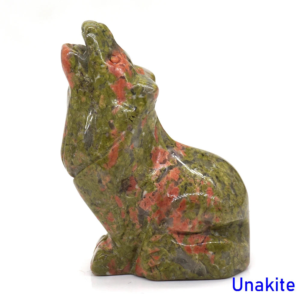 2" Wolf Statue Natural Stone Carved Figure Room Ornament Healing Crystal Reiki Animal Figurine Home Office Desktop Decoration-ToShay.org
