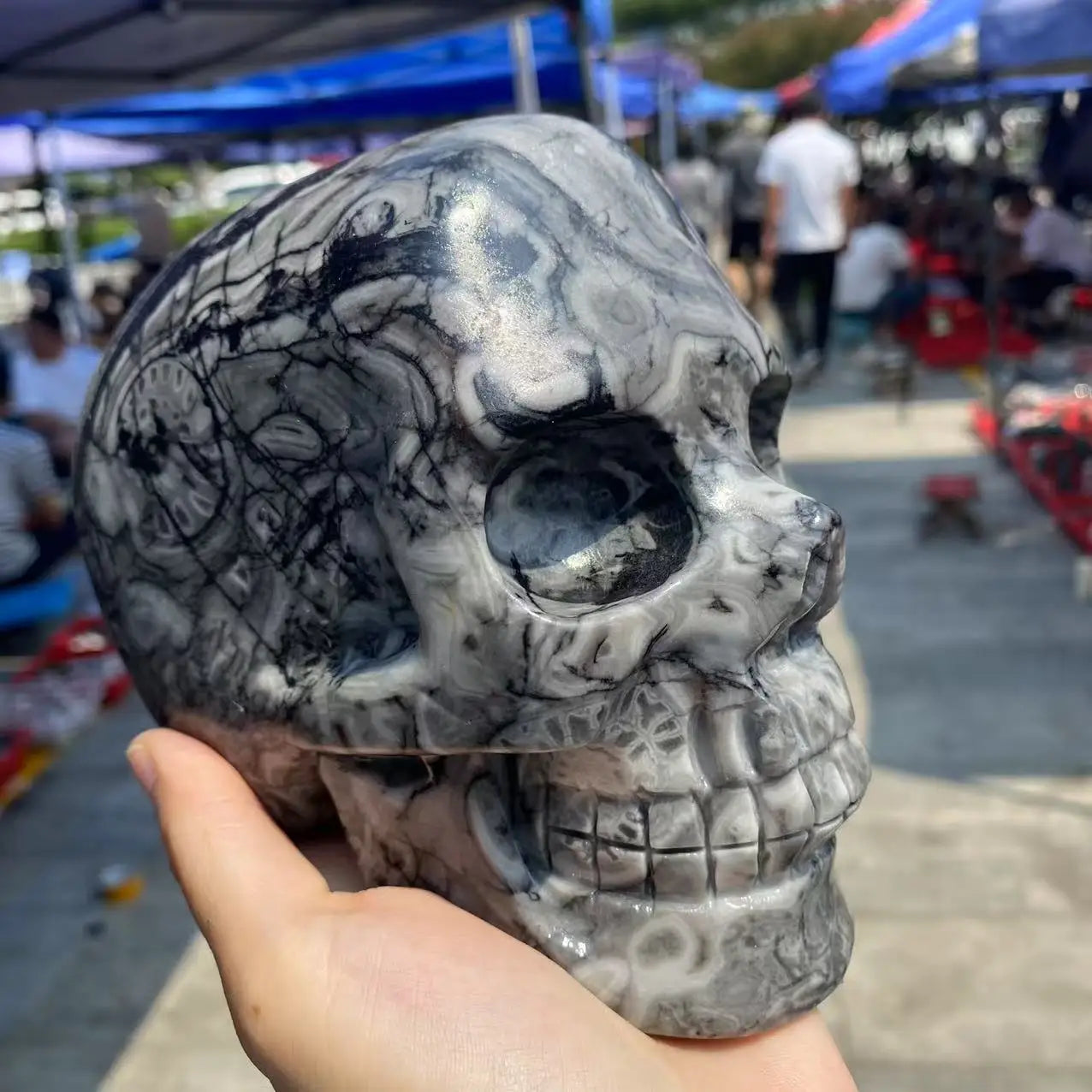 Green Spiral Stone Skull-ToShay.org