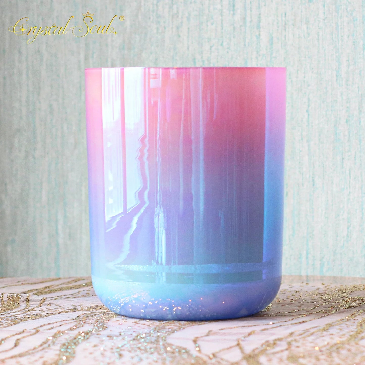 CrystalSoul 432Hz Pink Ocean Powder Blue Gradient Clear Alchemy Crystal Bowl with Accessories-ToShay.org