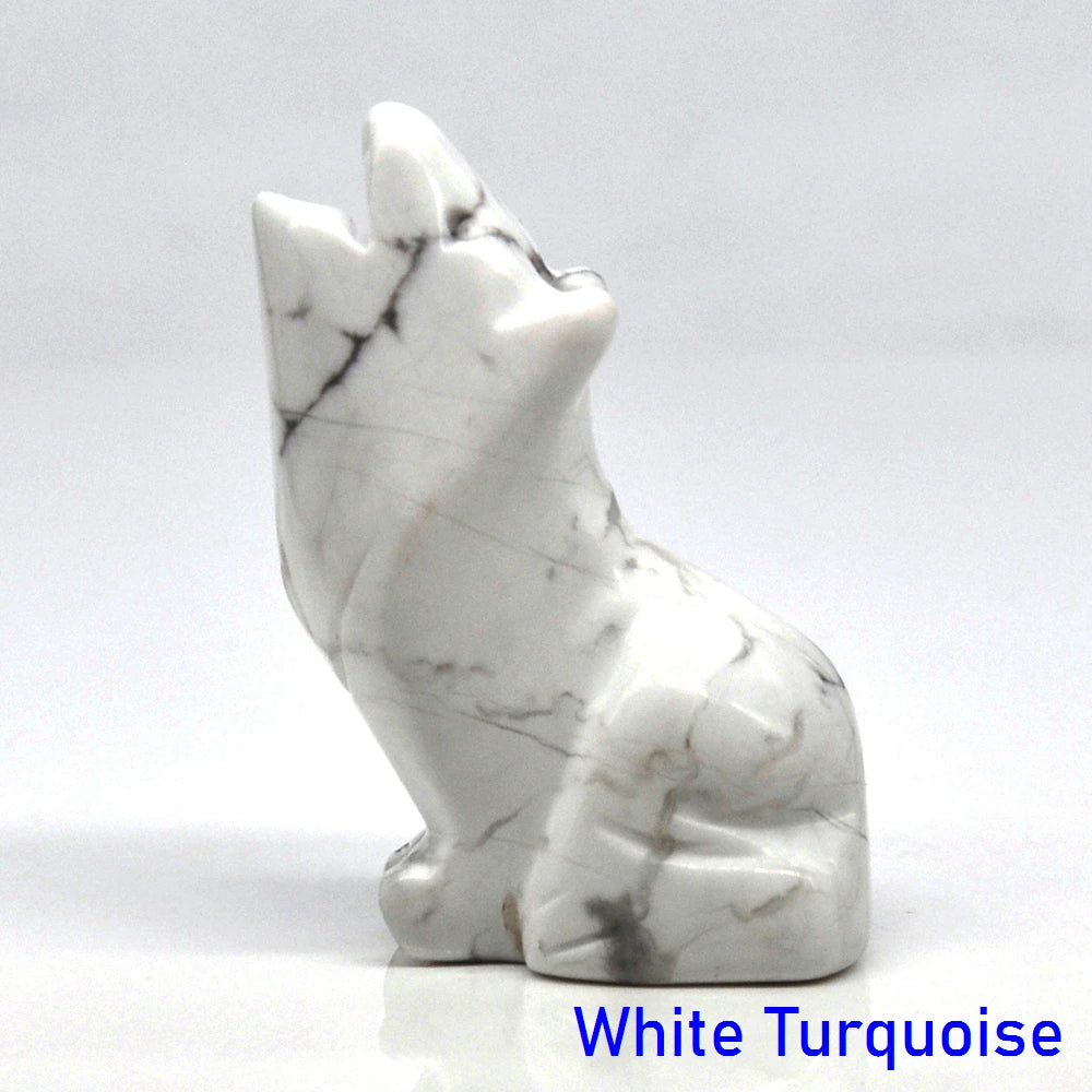 2" Wolf Statue Natural Stone Carved Figure Room Ornament Healing Crystal Reiki Animal Figurine Home Office Desktop Decoration-ToShay.org